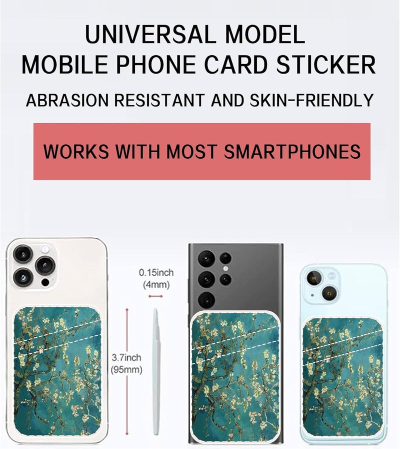 AOHRO Dual Pocket Leather Phone Wallet Adhesive Stick On, Cute Card Holder, Credit Card Holder for Case, Green Boho Tree - Image 2